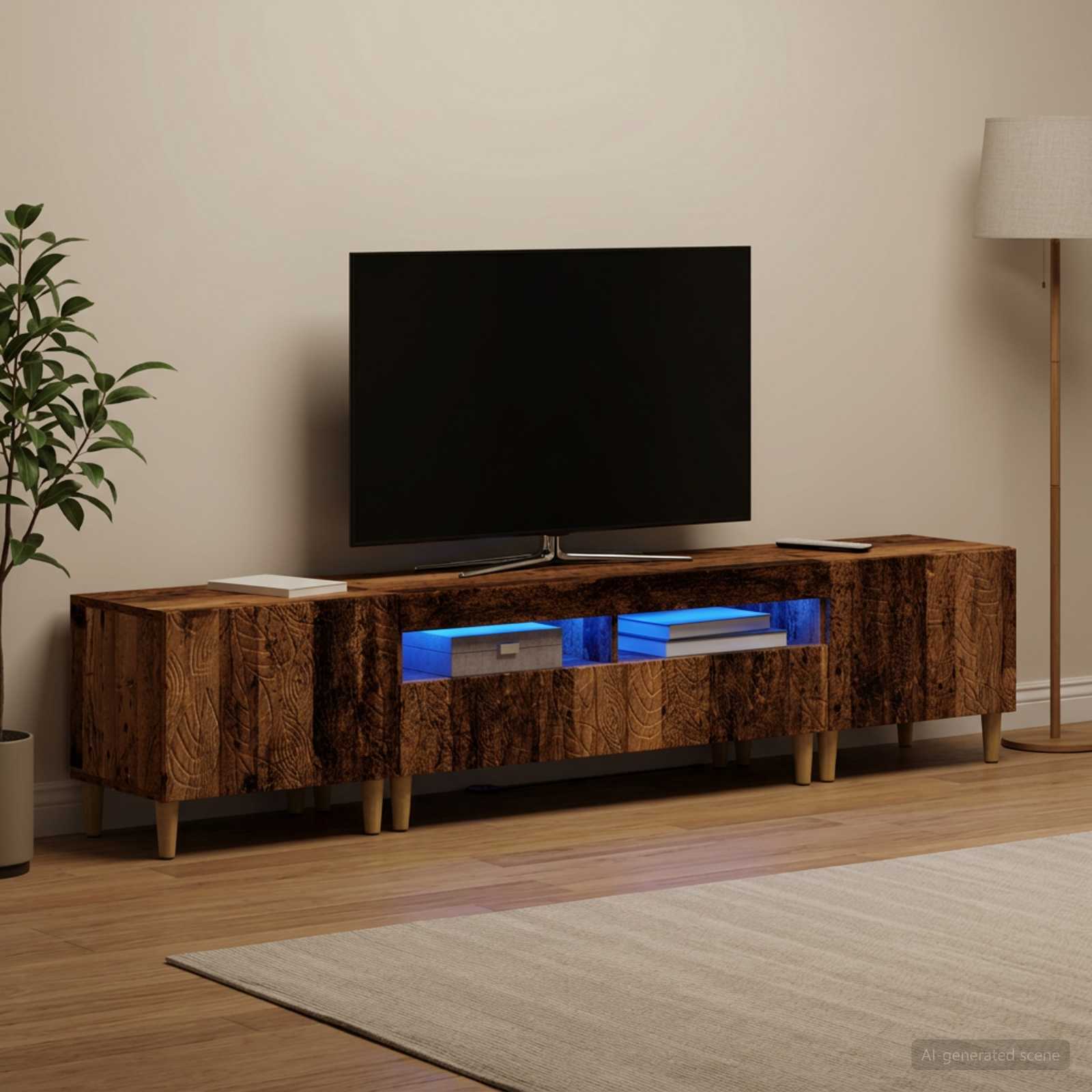 5-teiliges LED TV Schrank Altholz Holzwerkstoff