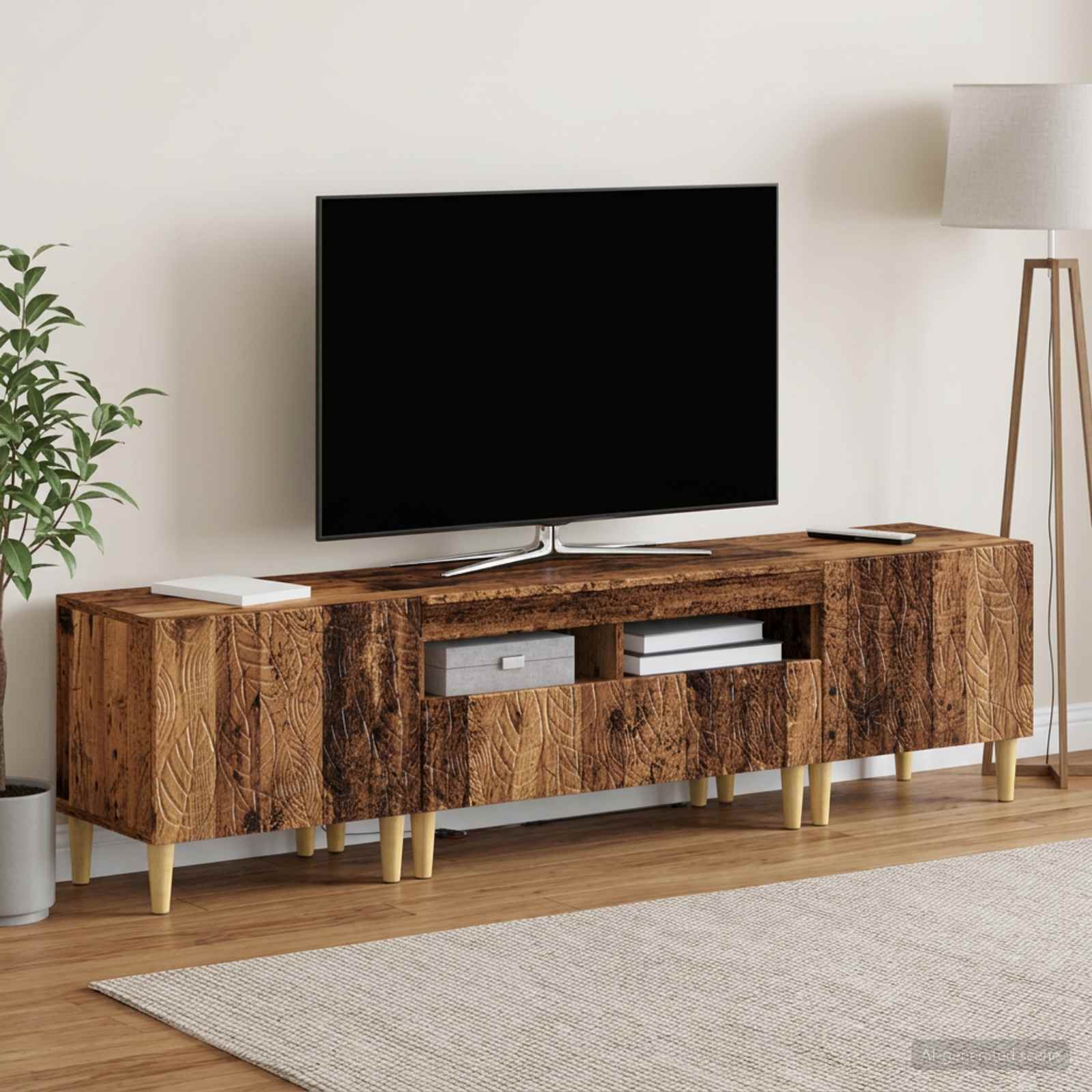 5-teiliges LED TV Schrank Altholz Holzwerkstoff
