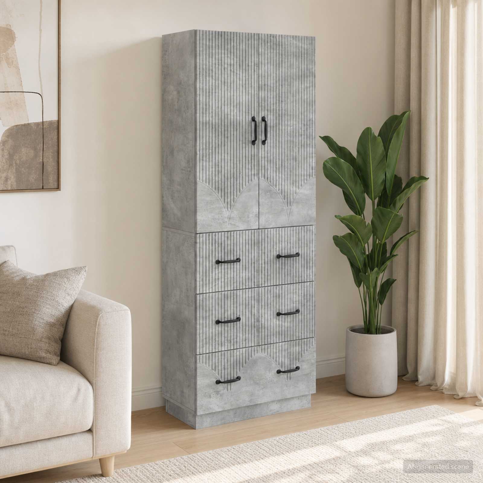 Schrankset 2 stk. 66 x 34,5 x 87 cm Holzwerkstoff Betongrau