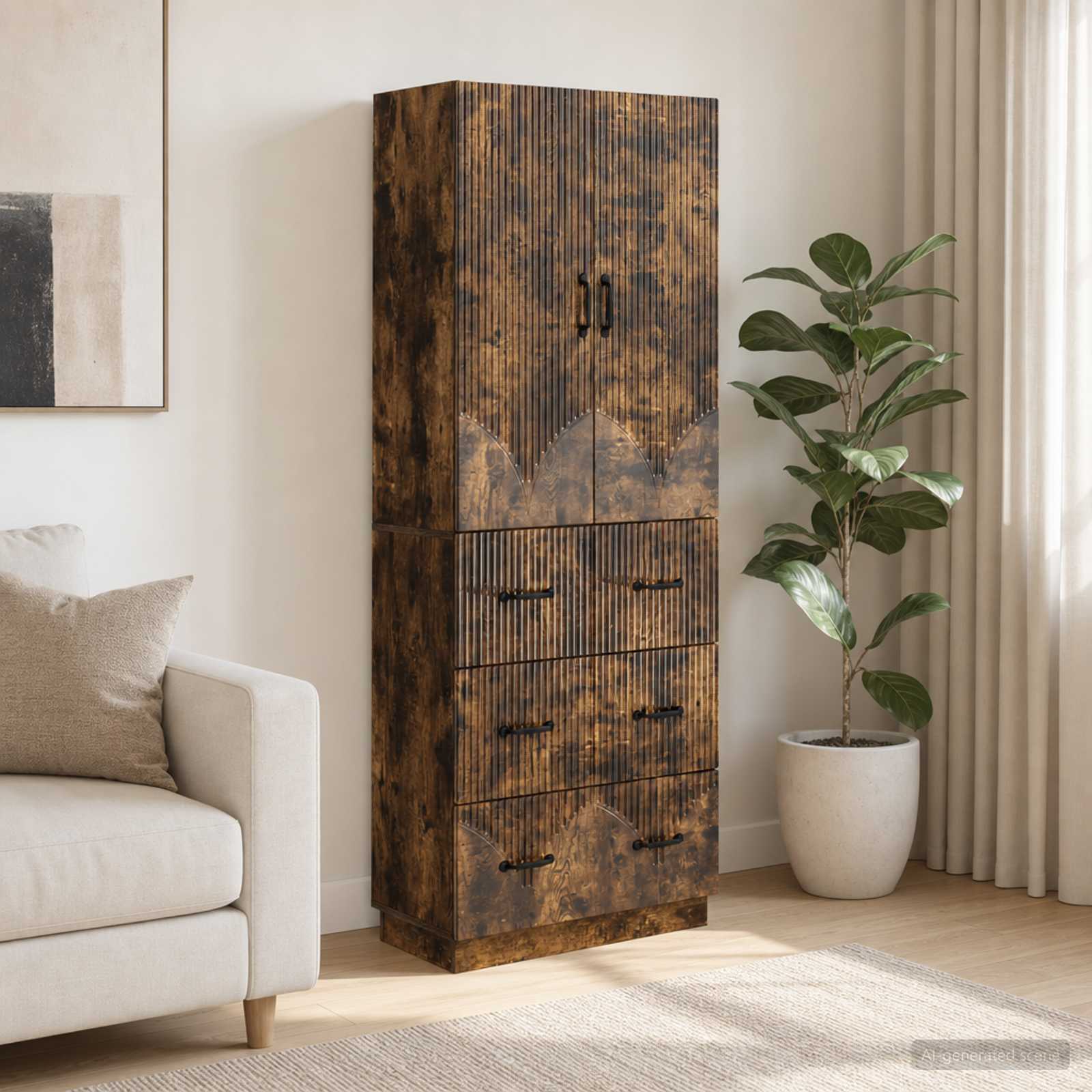Schrankset 2 stk. 66 x 34,5 x 87 cm Holzwerkstoff Räuchereiche