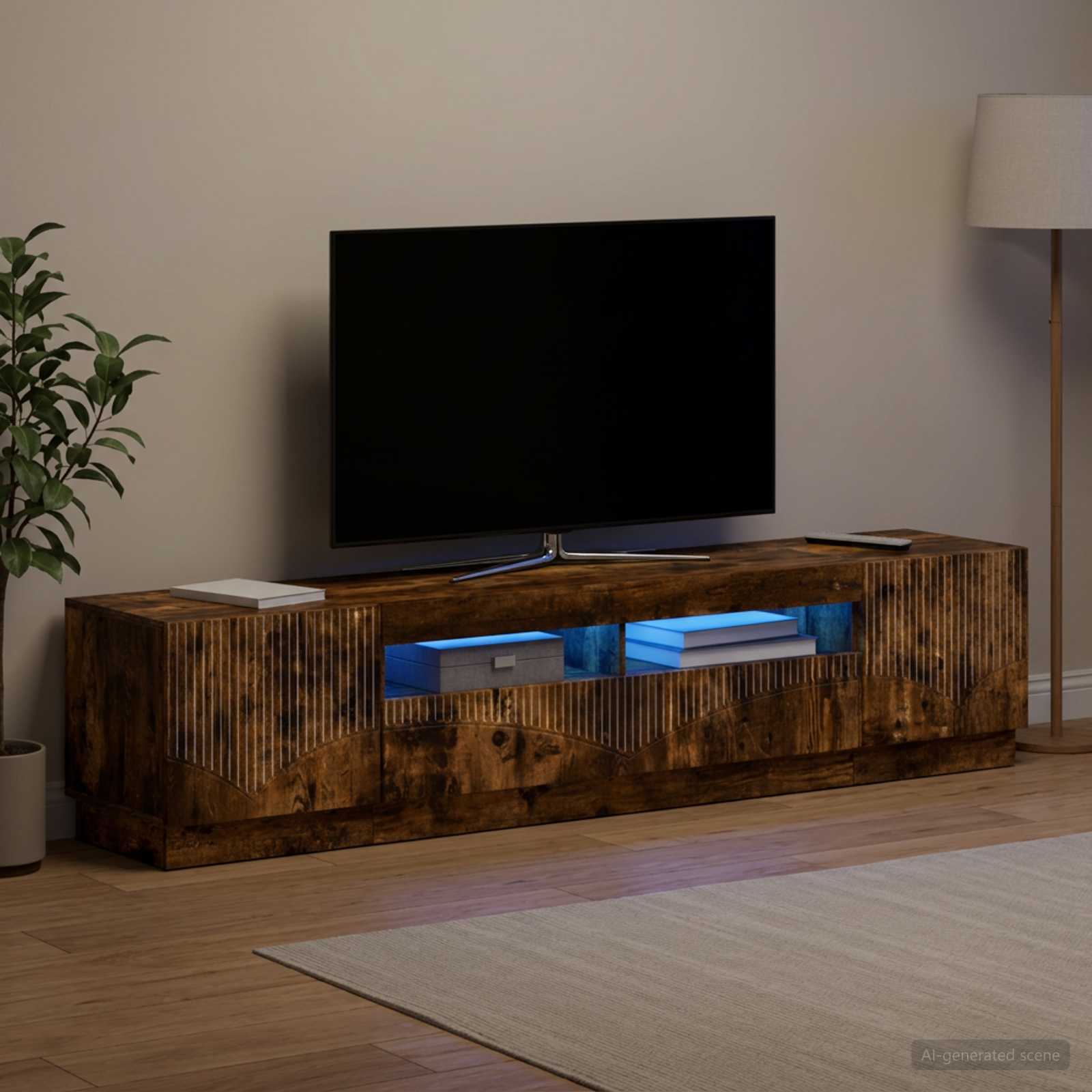 5-teiliges LED TV Schrank Raucheiche Holzwerkstoff