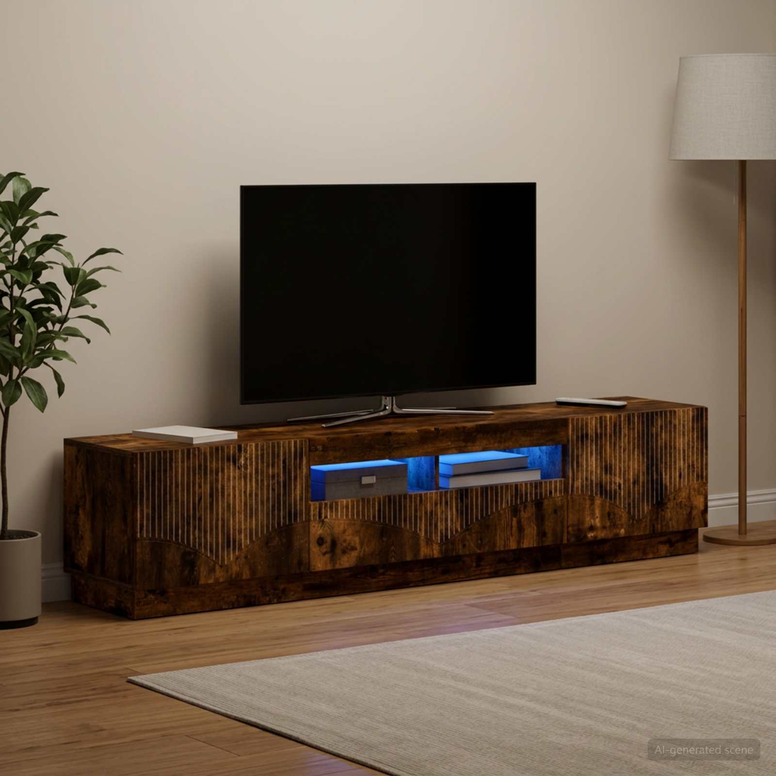 5-teiliges LED TV Schrank Raucheiche Holzwerkstoff