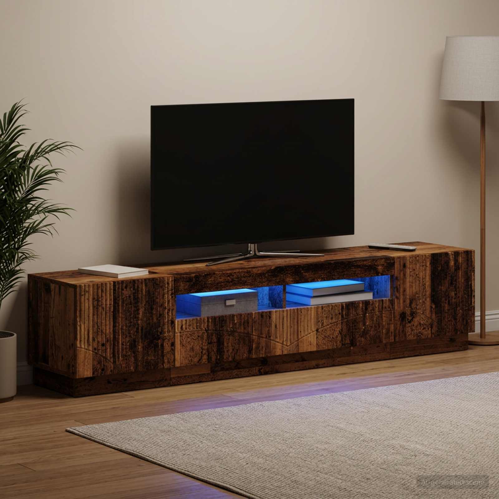5-teiliges LED TV Schrank Altholz Holzwerkstoff