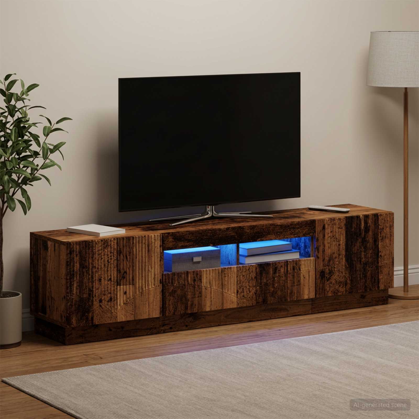 5-teiliges LED TV Schrank Altholz Holzwerkstoff