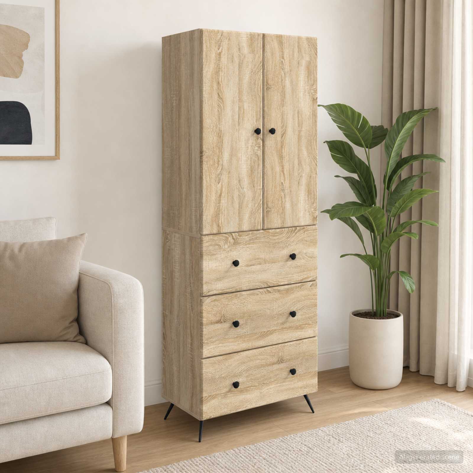 Schrankset 2 stk. 66 x 34,5 x 90 cm Holzwerkstoff Sonoma-Eiche