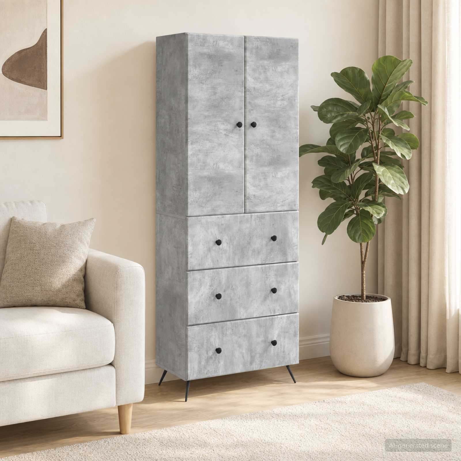 Schrankset 2 stk. 66 x 34,5 x 90 cm Holzwerkstoff Betongrau