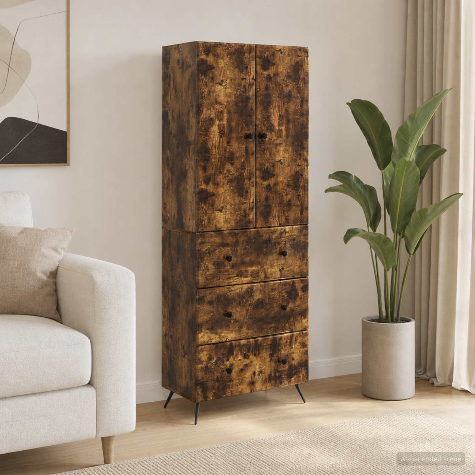 Schrankset 2 stk. 66 x 34,5 x 90 cm Holzwerkstoff Räuchereiche