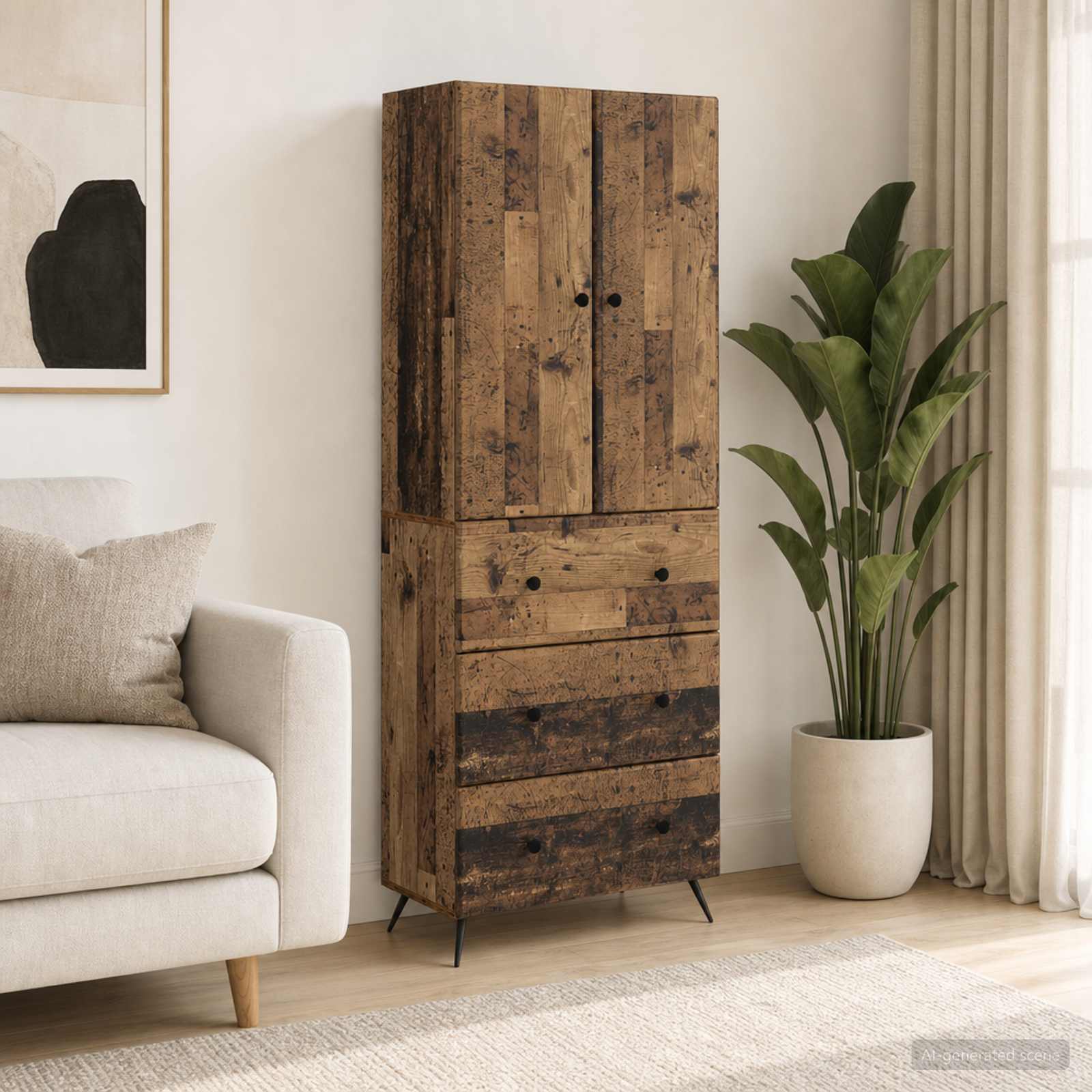 Schrankset 2 stk. 66 x 34,5 x 90 cm Holzwerkstoff Altholz