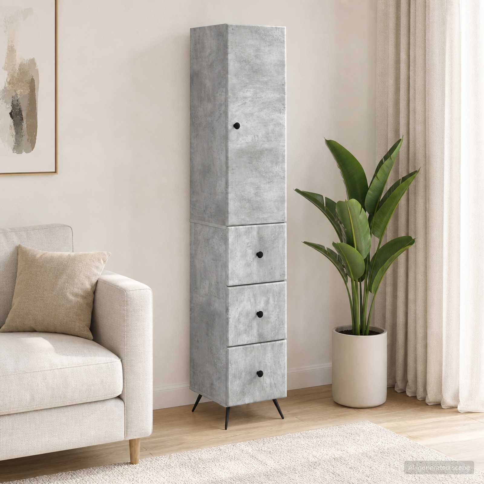 Schrankset 2 stk. 34,5 x 34,5 x 90 cm Holzwerkstoff Betongrau
