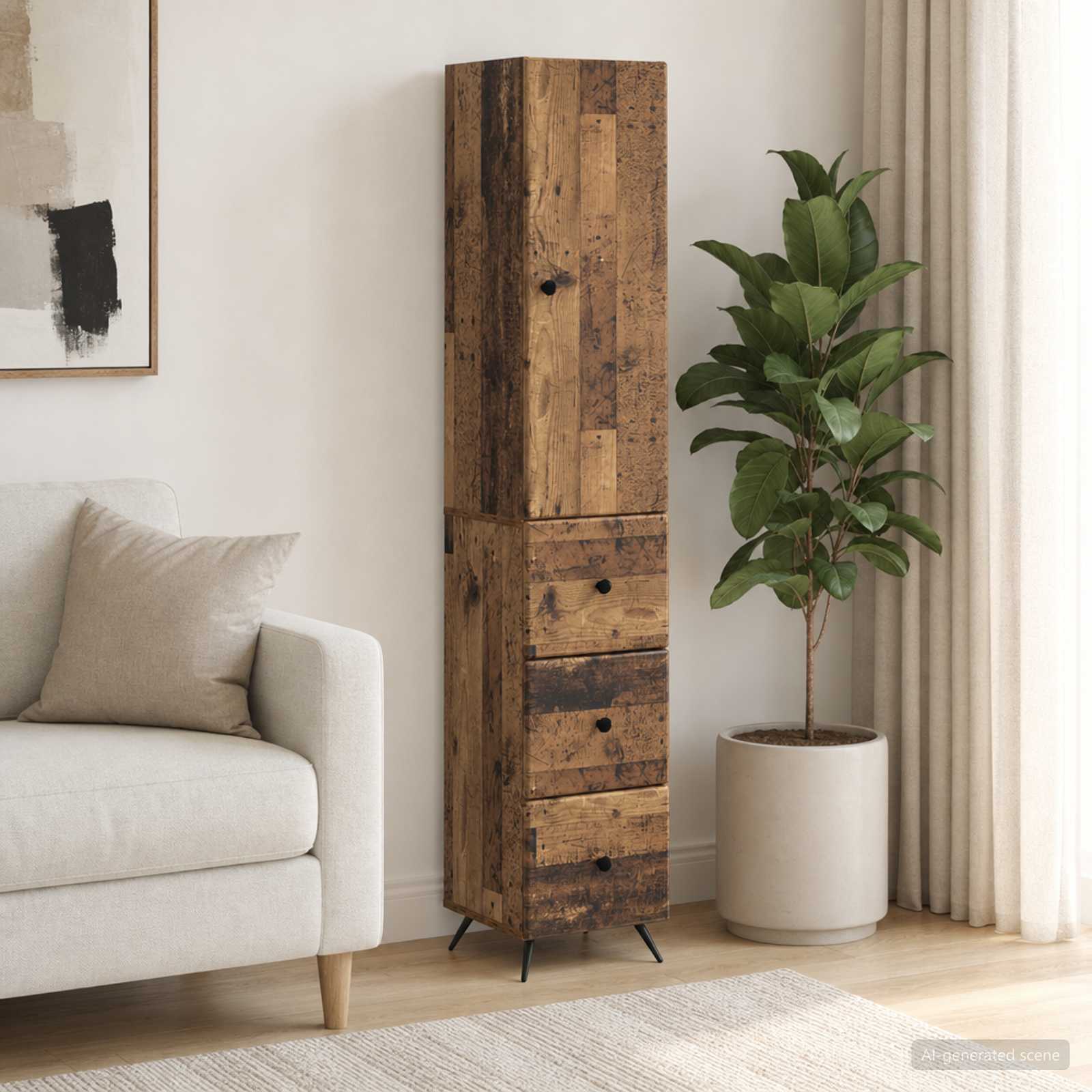 Schrankset 2 stk. 34,5 x 34,5 x 90 cm Holzwerkstoff Altholz