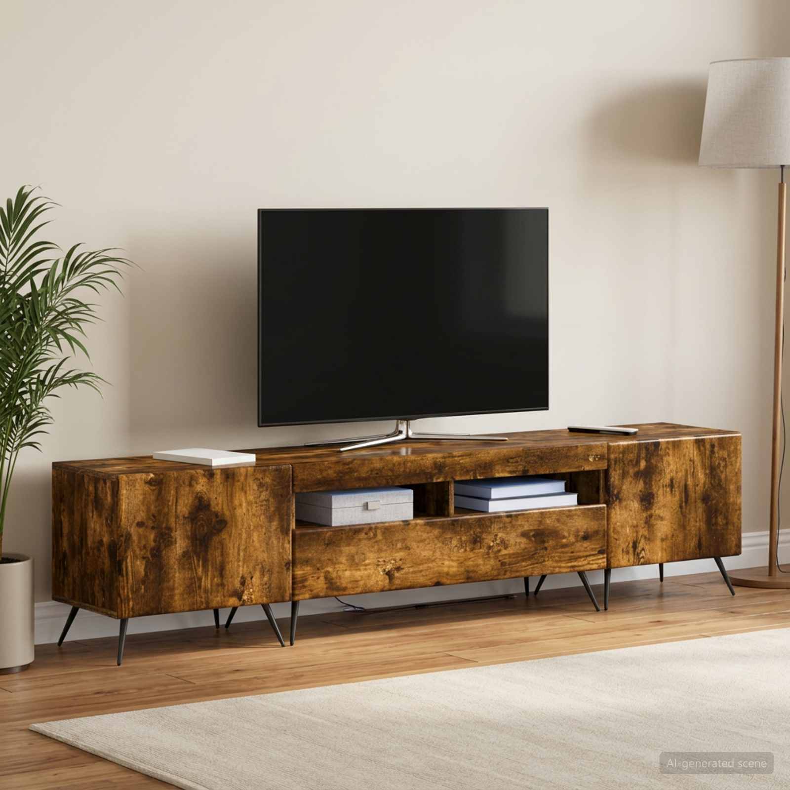 5-teiliges LED TV Schrank Raucheiche Holzwerkstoff
