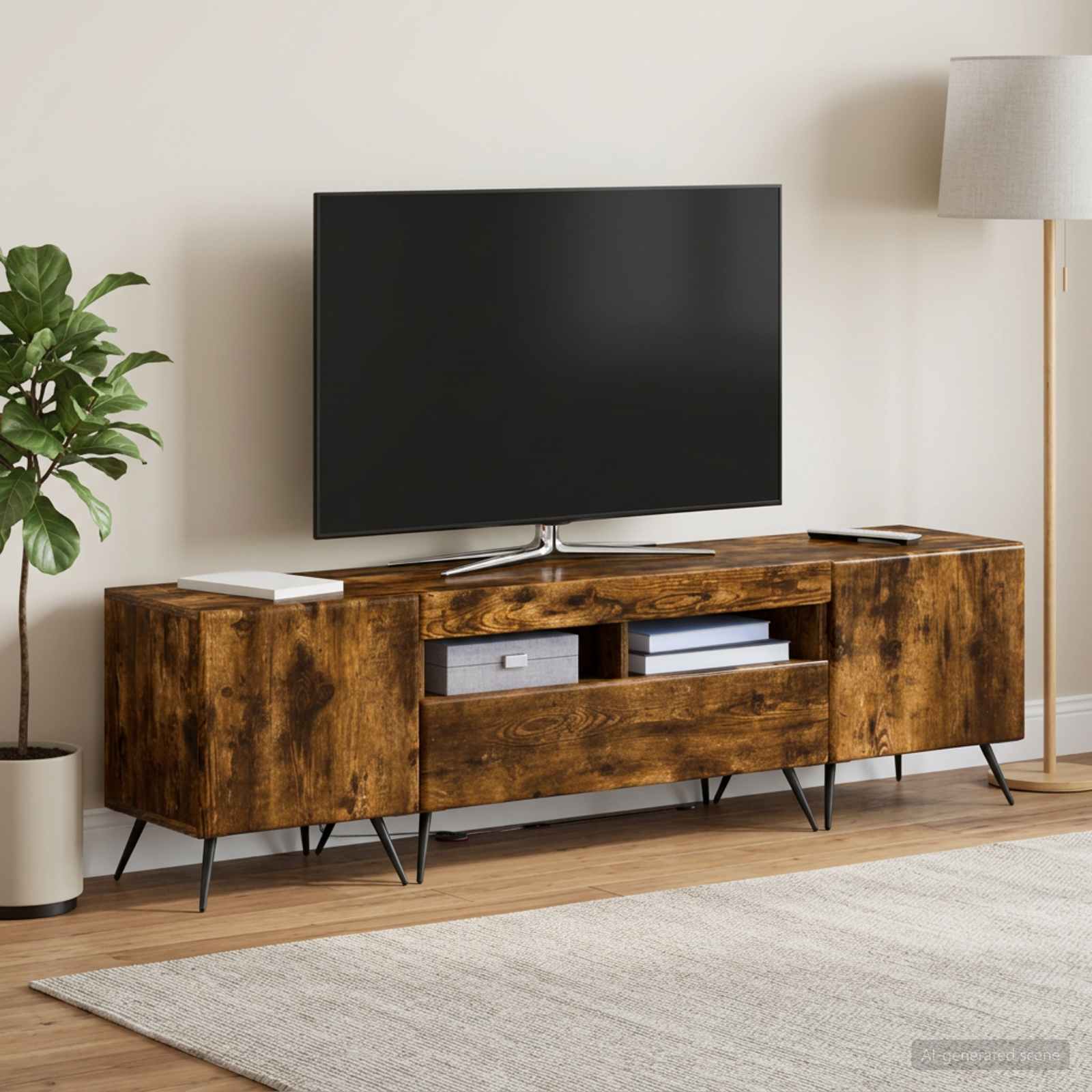 5-teiliges LED TV Schrank Raucheiche Holzwerkstoff