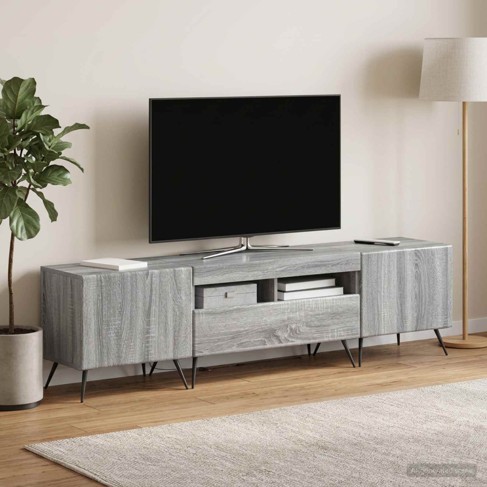 5-teiliges LED TV Schrank Sonoma-Grau Holzwerkstoff
