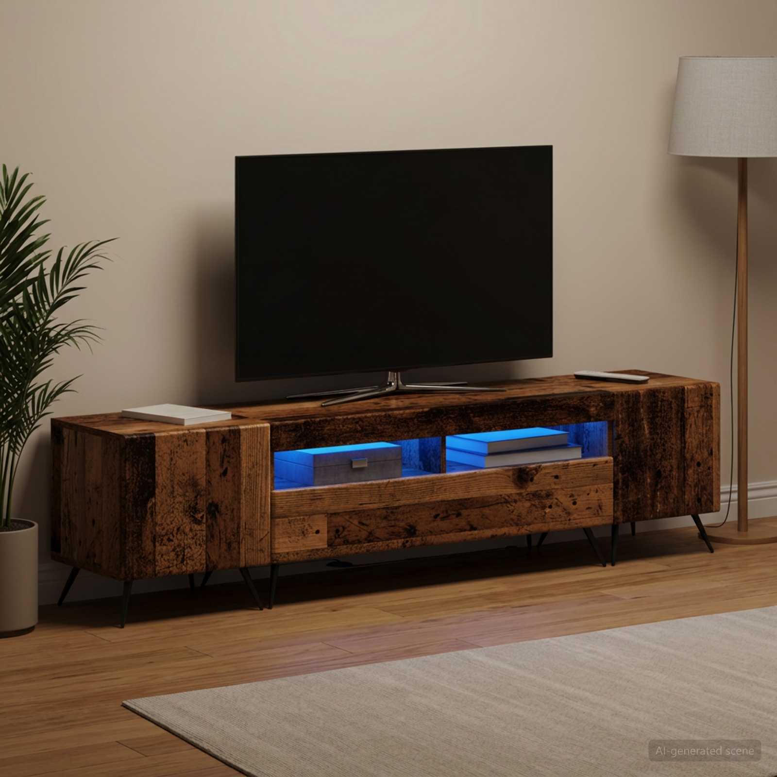 5-teiliges LED TV Schrank Altholz Holzwerkstoff