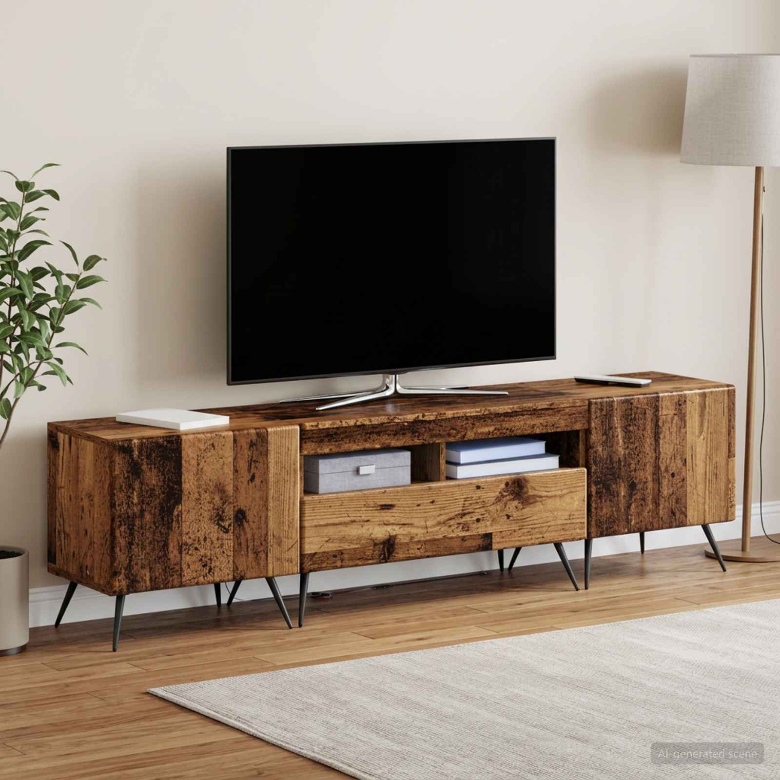 5-teiliges LED TV Schrank Altholz Holzwerkstoff