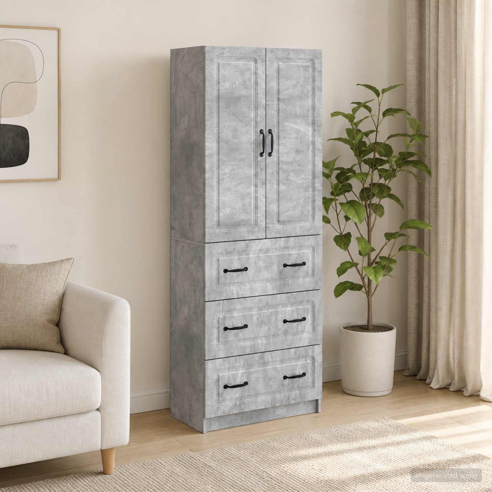 Schrankset 2 stk. 66 x 34,5 x 87 cm Holzwerkstoff Betongrau