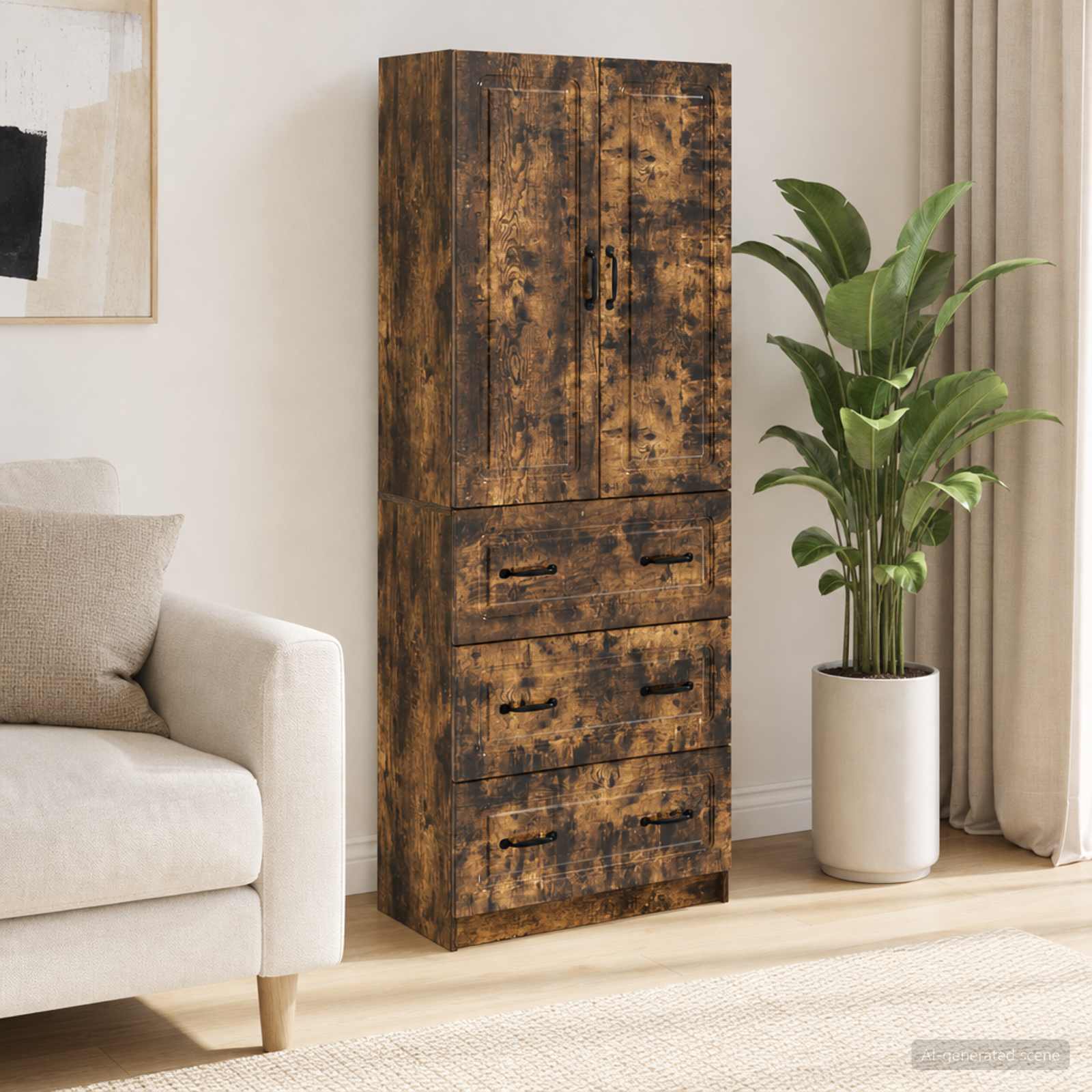 Schrankset 2 stk. 66 x 34,5 x 87 cm Holzwerkstoff Räuchereiche