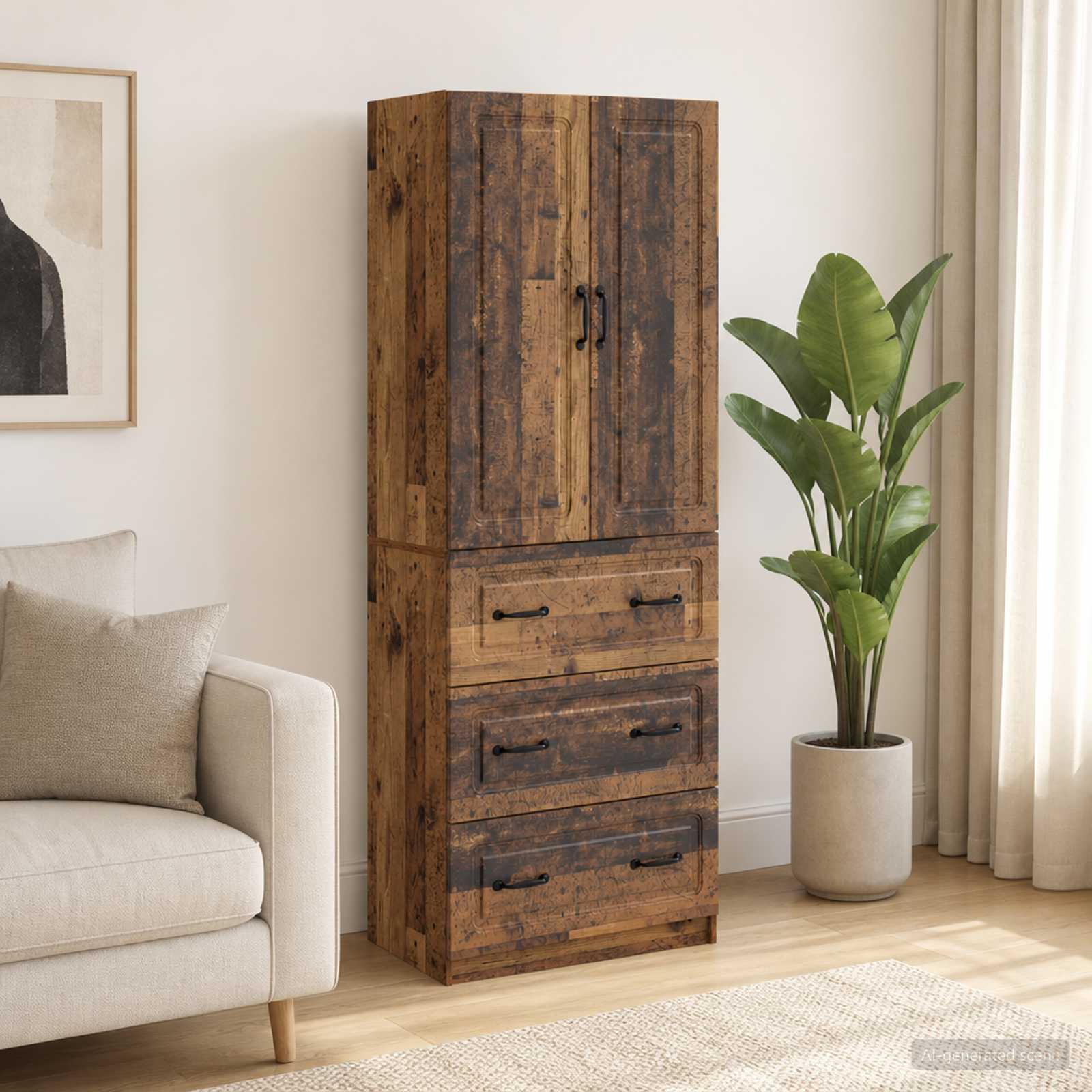 Schrankset 2 stk. 66 x 34,5 x 87 cm Holzwerkstoff Altholz