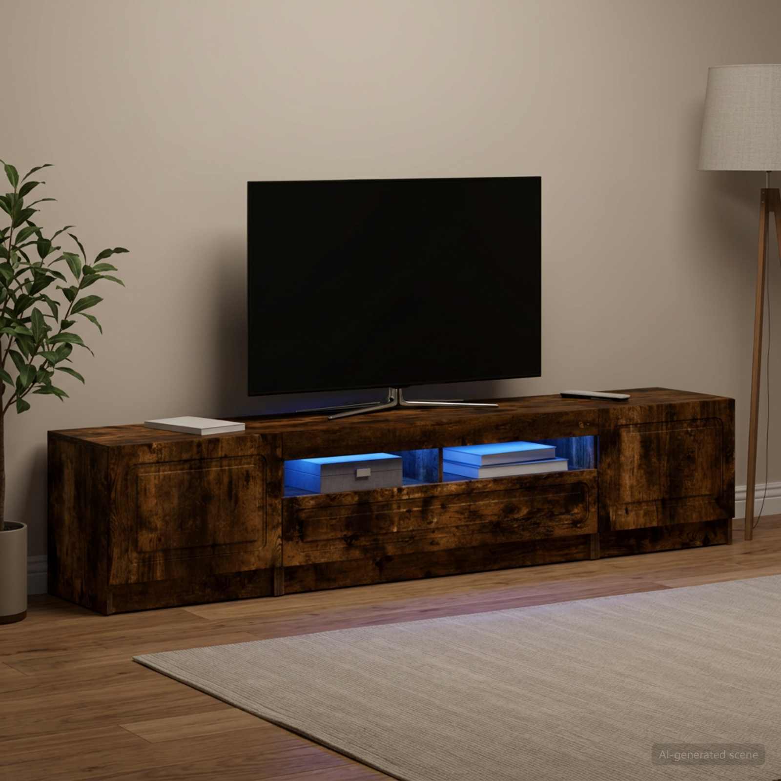 5-teiliges LED TV Schrank Raucheiche Holzwerkstoff