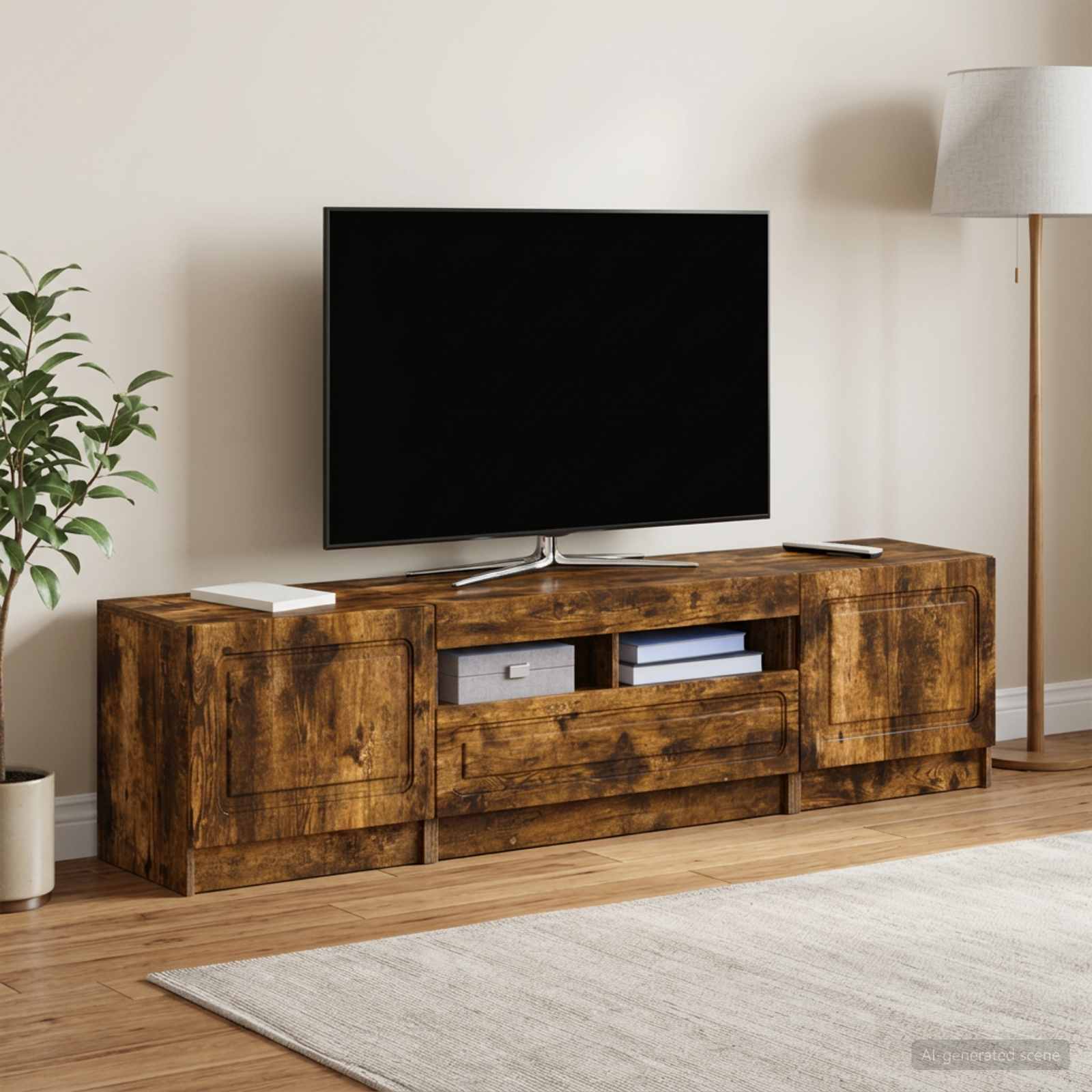 5-teiliges LED TV Schrank Raucheiche Holzwerkstoff