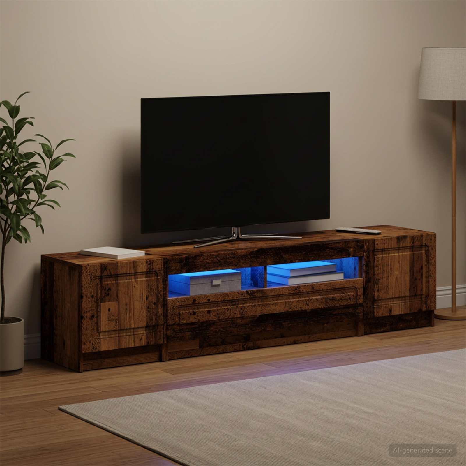5-teiliges LED TV Schrank Altholz Holzwerkstoff