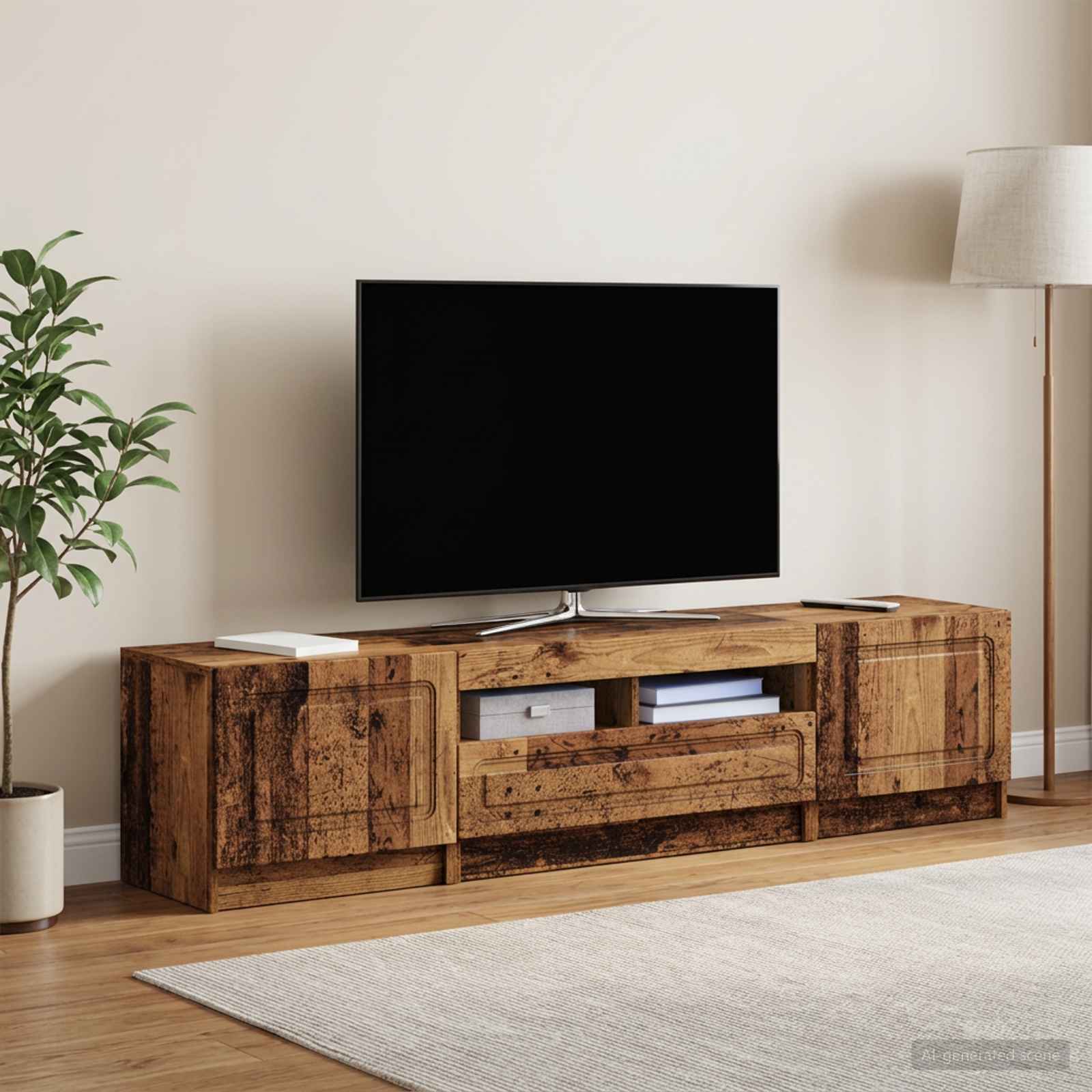 5-teiliges LED TV Schrank Altholz Holzwerkstoff