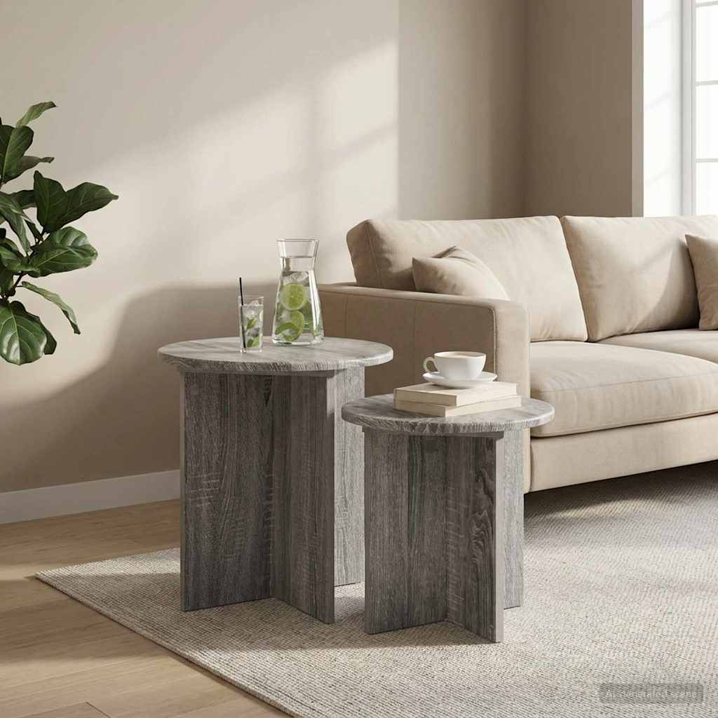 Beistelltisch-Set 2 stk. Graues Sonoma Ø 45 x 45 cm