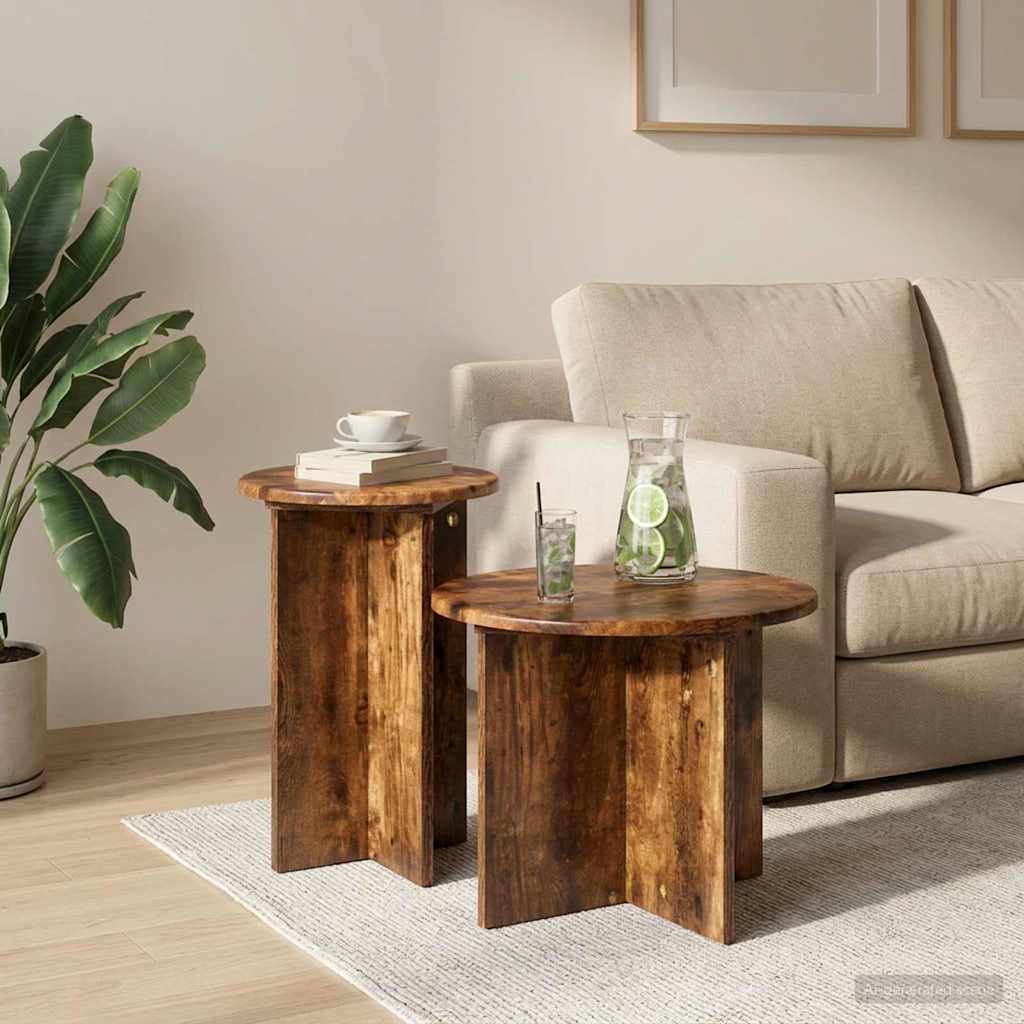 Beistelltisch-Set 2 Stk. Räuchereiche Ø 45 x 35 cm