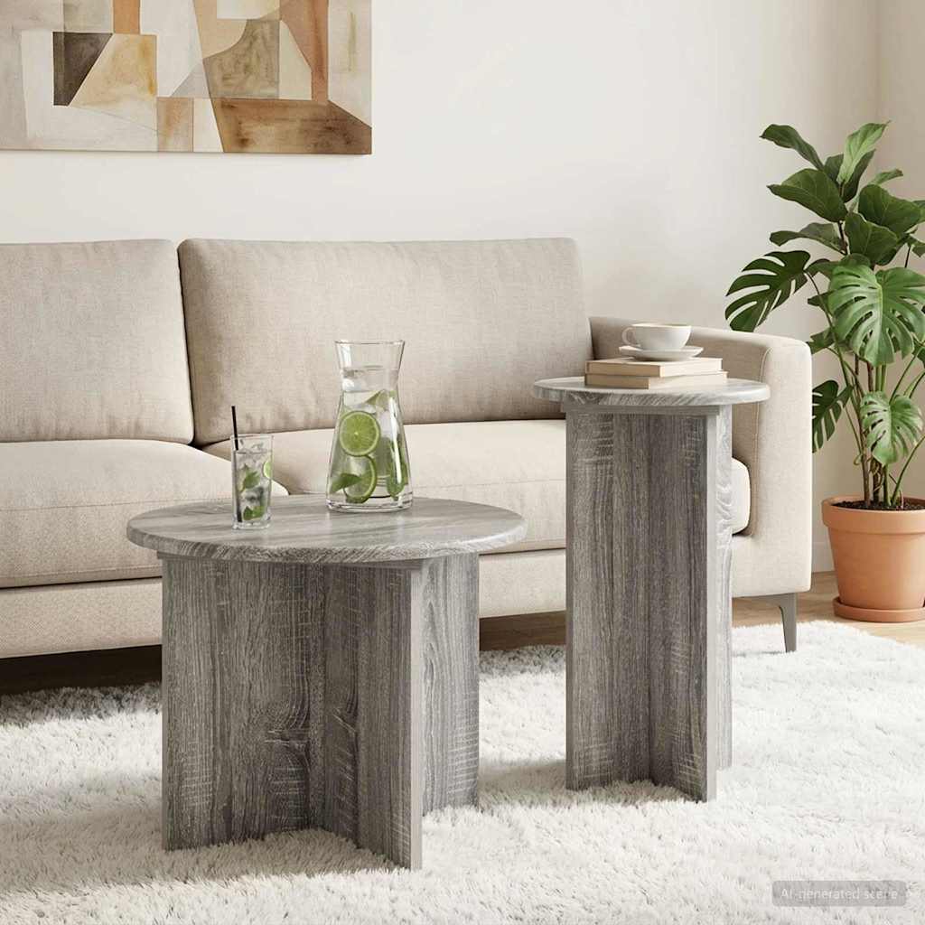 Beistelltisch-Set 2 Stk. Sonoma-Grau Ø 45 x 35 cm Holzwerkstoff