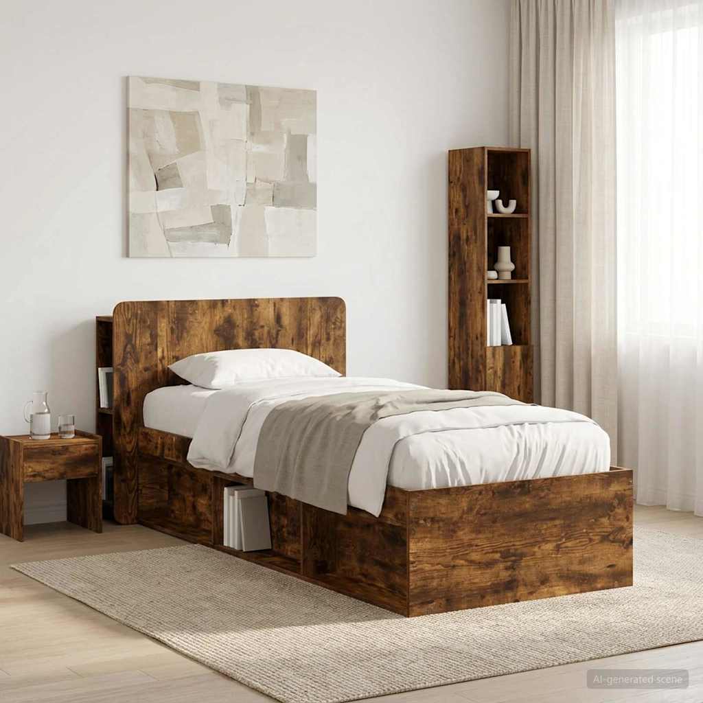 Kopfteil Schrank mit Speicher Geräucherte Eiche Holzwerkstoff