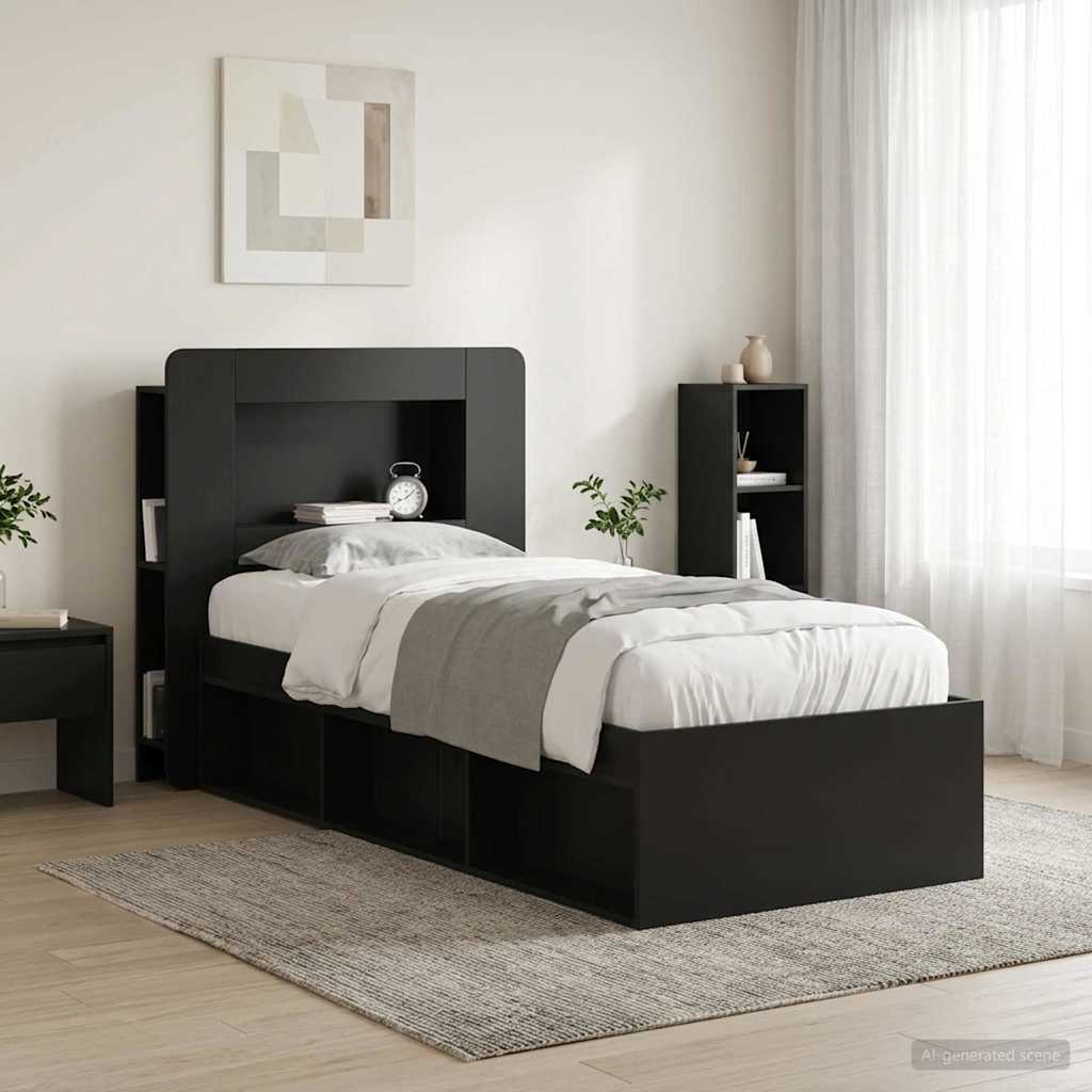 Kopfteil Schrank mit Speicher Schwarz Holzwerkstoff