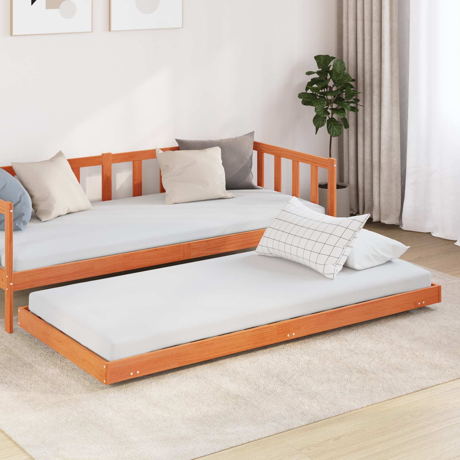 Bettrahmen Mit Rad Wachsbraun 70 x 190 cm Massives Kiefernholz