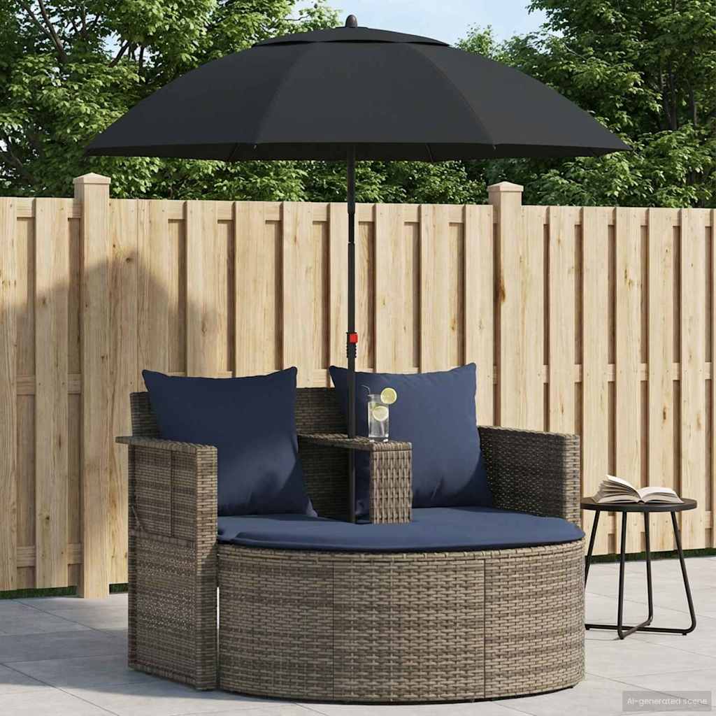 Garten-Sofa 8 stk. Poly-Rattan Grau und Marineblau