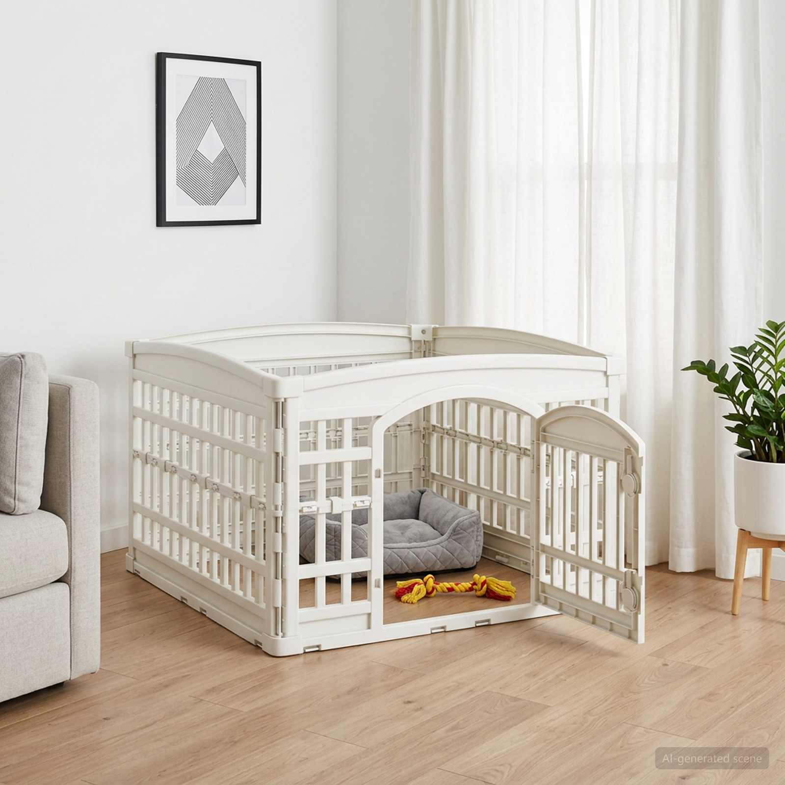 4-Panel Hundelaufstall 88 x 88 x 56 cm Kunststoff Weiß Klappbar
