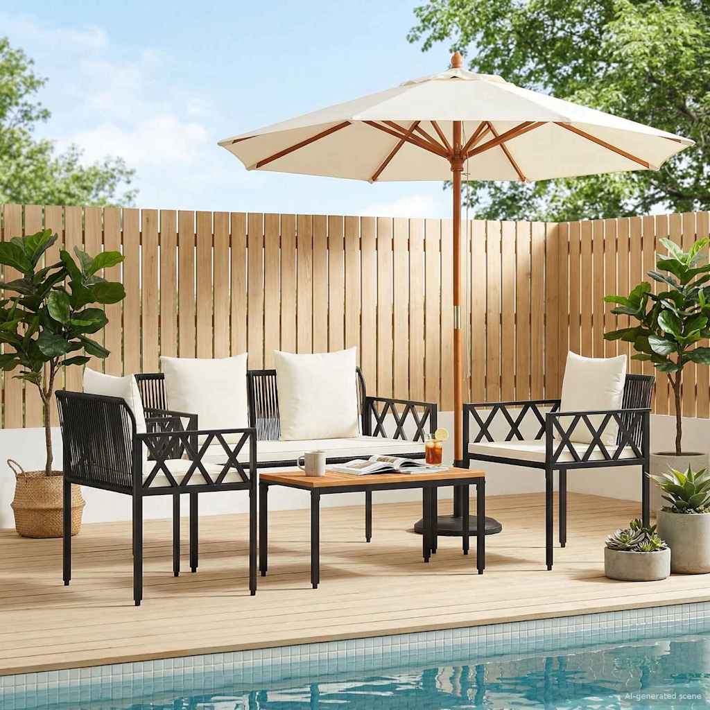 Gartenmöbel-Set 4 stk. Schwarz und Cremeweiß Poly-Rattan