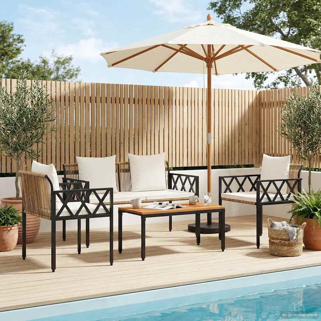 Gartenmöbel-Set 4 stk. Braun und Creme Weiß Poly-Rattan