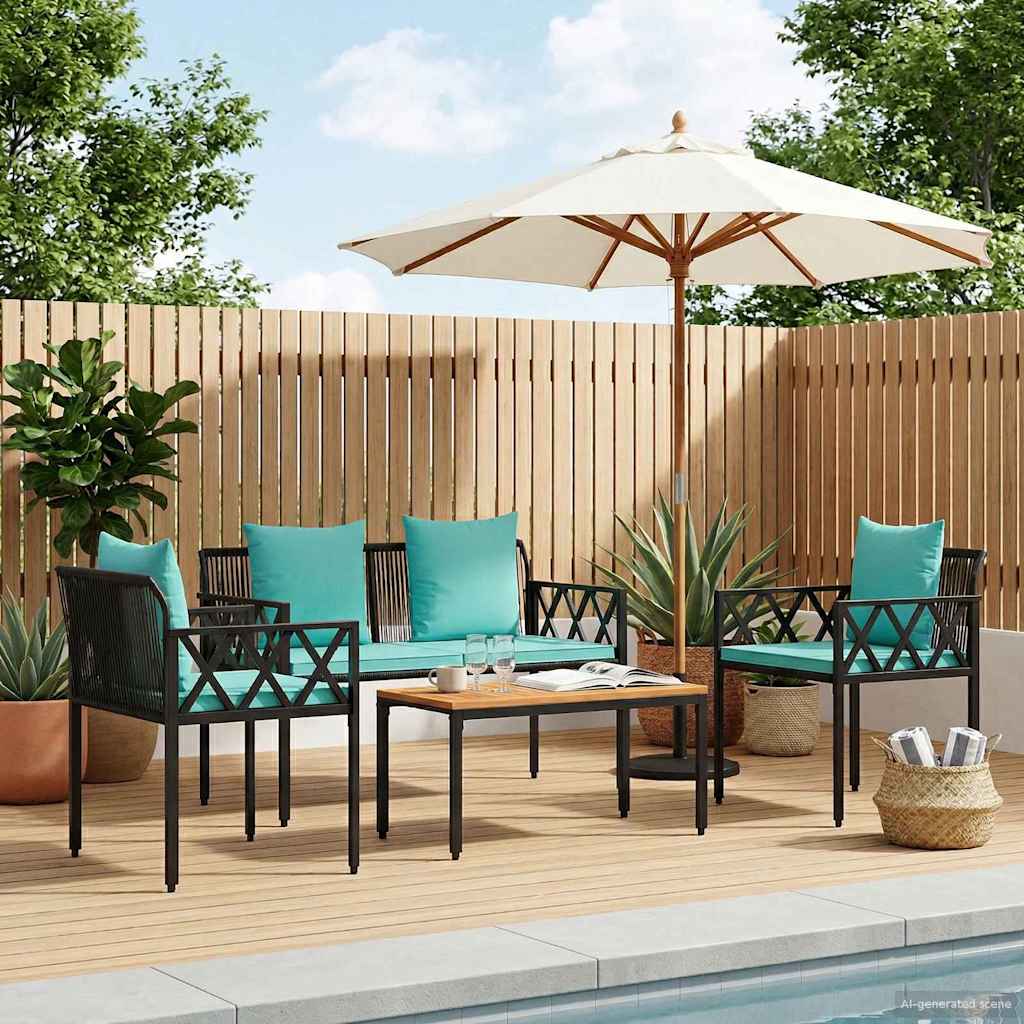 Gartenmöbel-Set 4 pcs Schwarz und Türkis Poly-Rattan