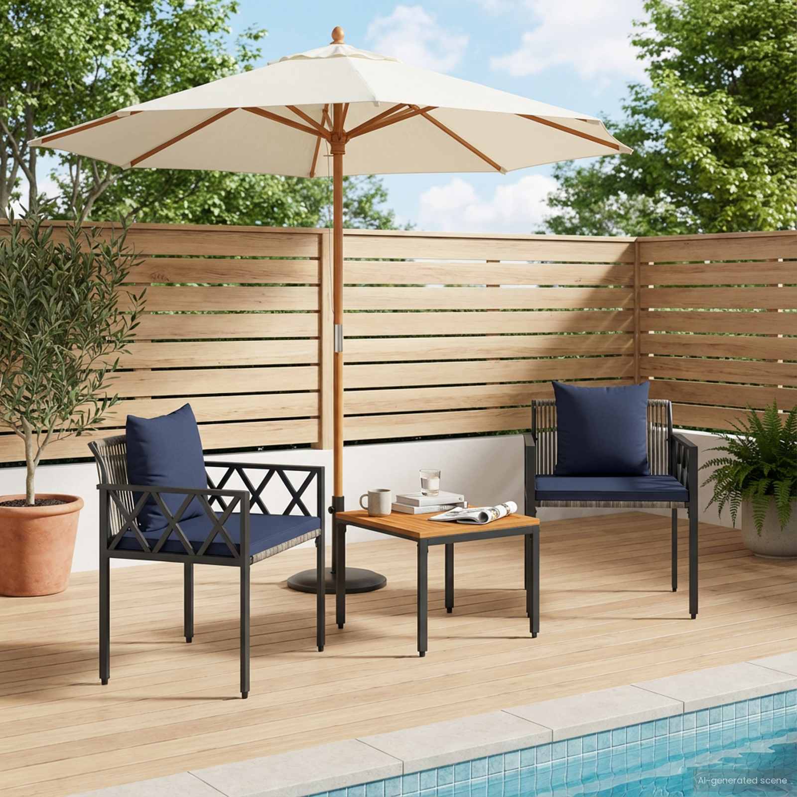Gartenmöbel-Set 3 stk. Grau und Marineblau Poly-Rattan