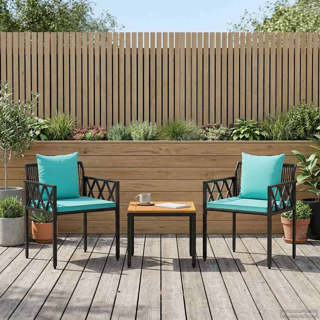 Gartenmöbel-Set 3 stk. Schwarz und Türkis Poly-Rattan