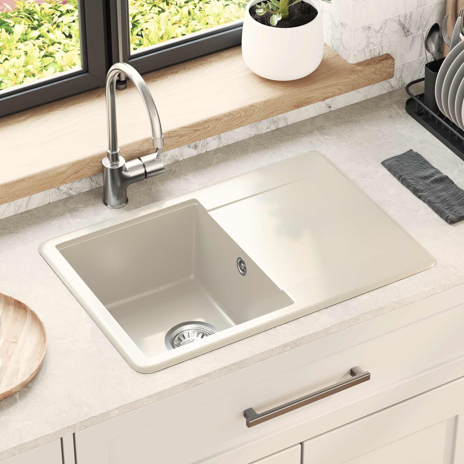 Waschbecken 80% Quarz und 20% Harz 670 x 460 mm Beige