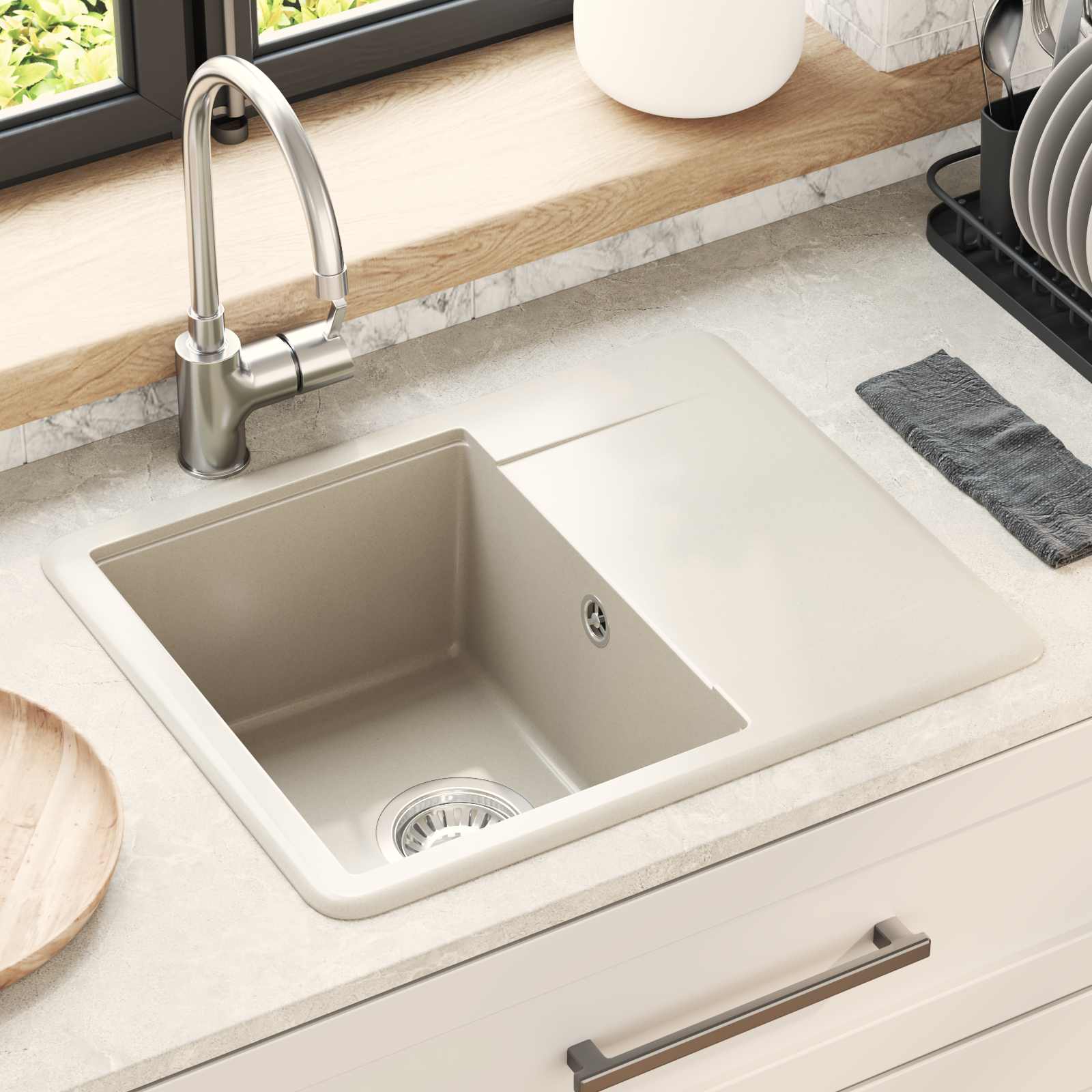 Waschbecken 80% Quarz und 20% Harz 560 x 460 mm Beige
