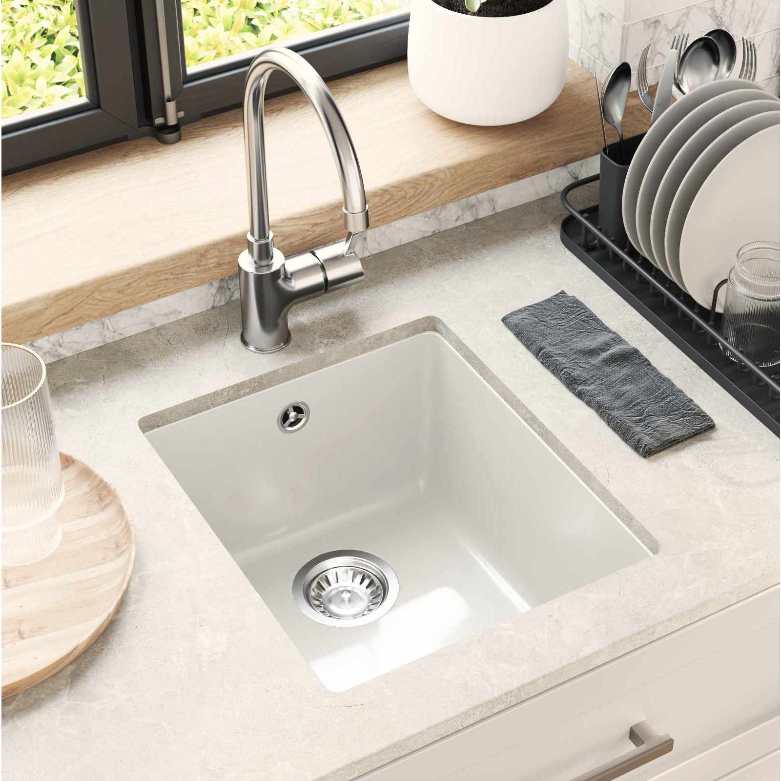 Waschbecken 80% Quarz und 20% Harz 370 x 460 mm Weiß