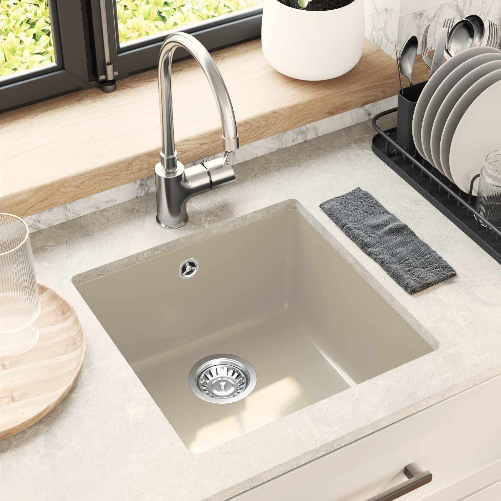 Waschbecken 80% Quarz und 20% Harz 430 x 460 mm Beige