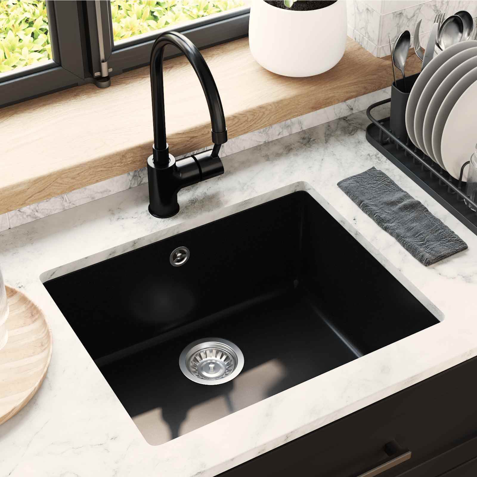 Waschbecken 80% Quarz und 20% Harz 530 x 460 mm Schwarz