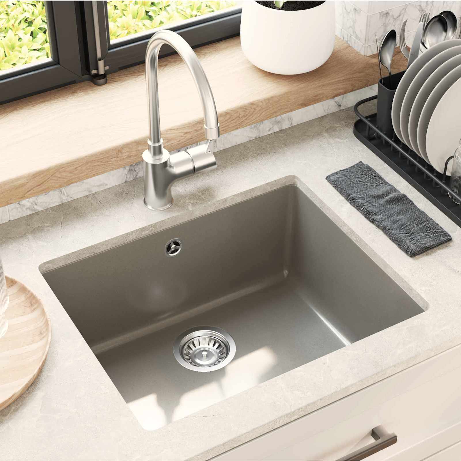 Waschbecken 80% Quarz und 20% Harz 530 x 460 mm Grau