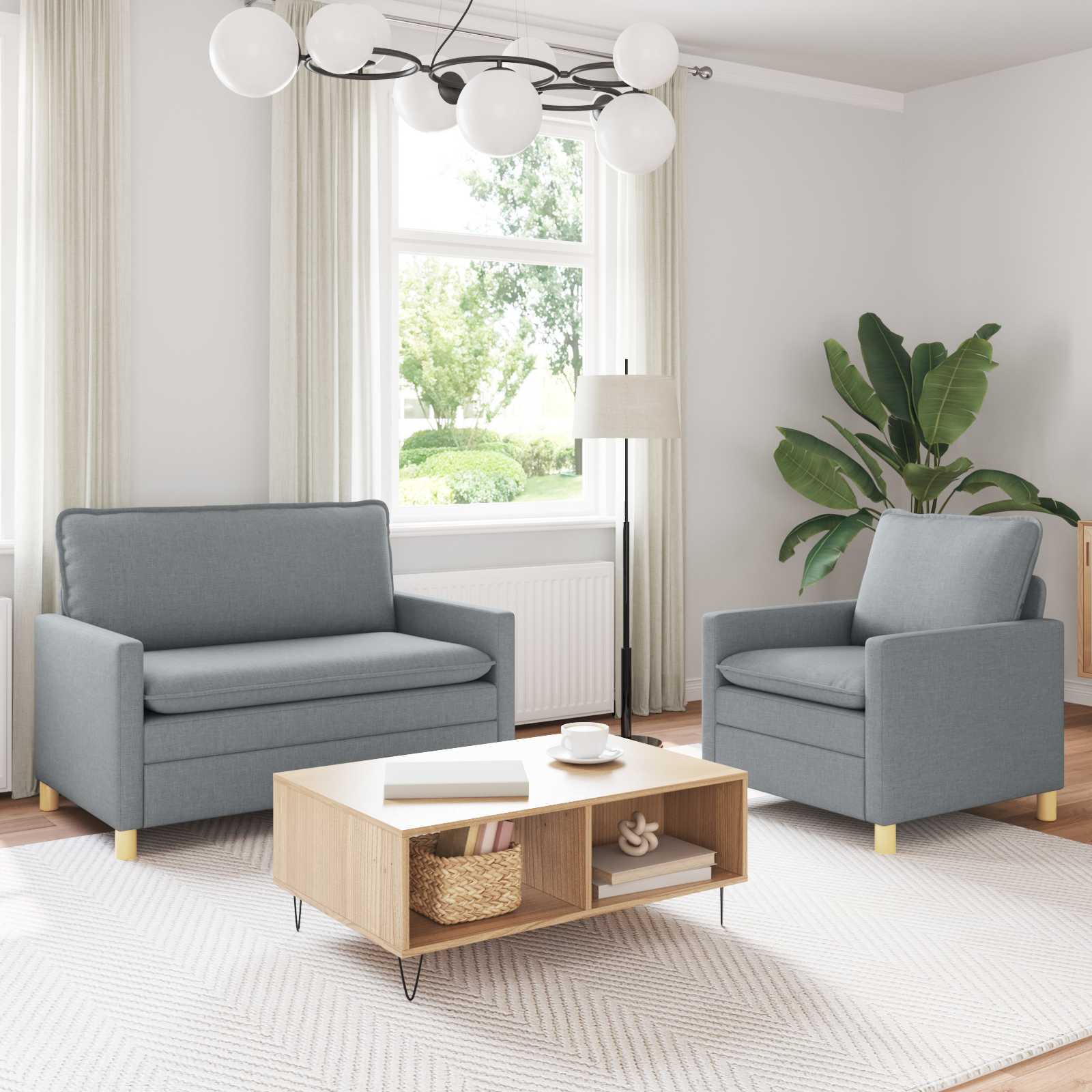 Sofa Set 2 stk. Hellgrau Stoff