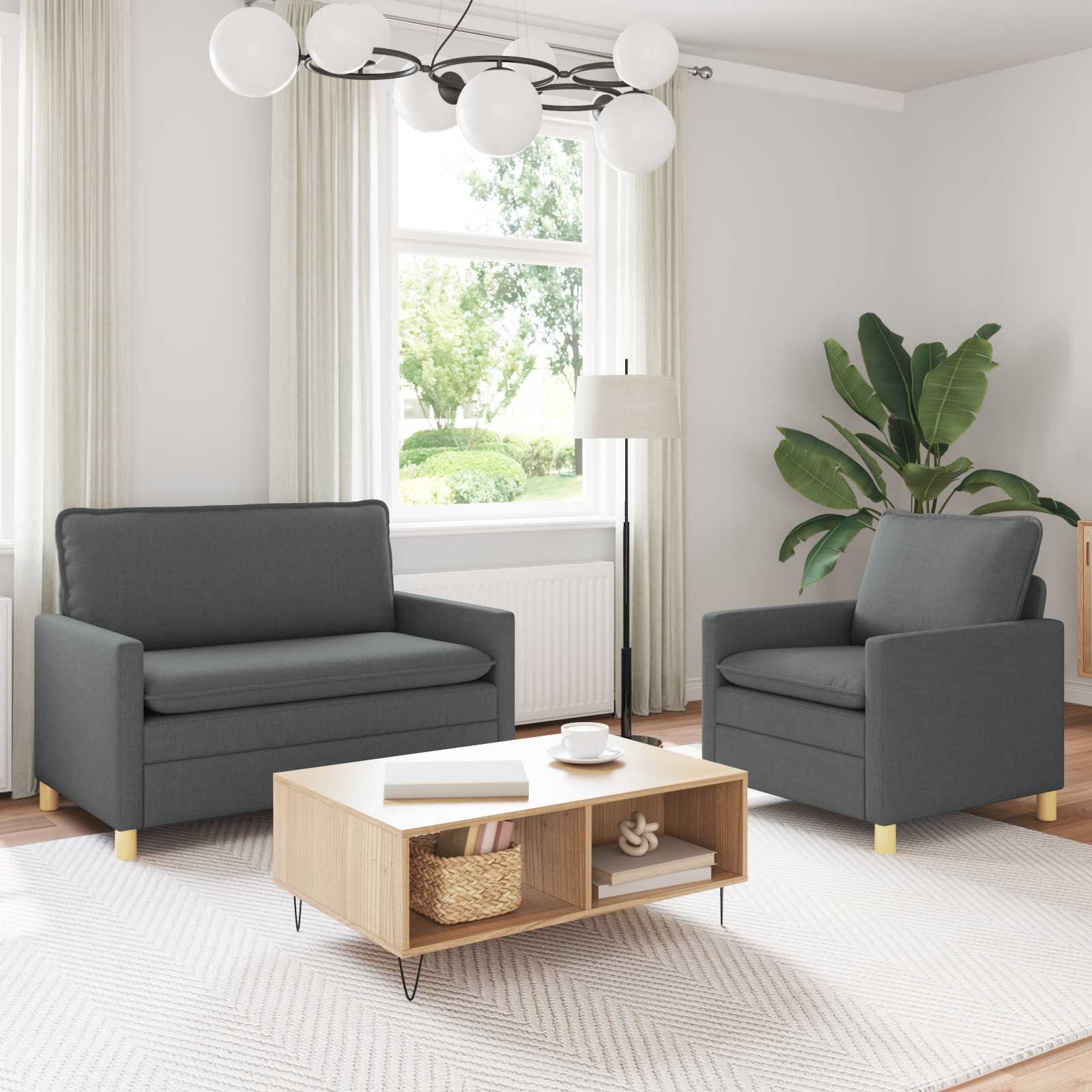 Sofa Set 2 stk. Dunkelgrau Stoff