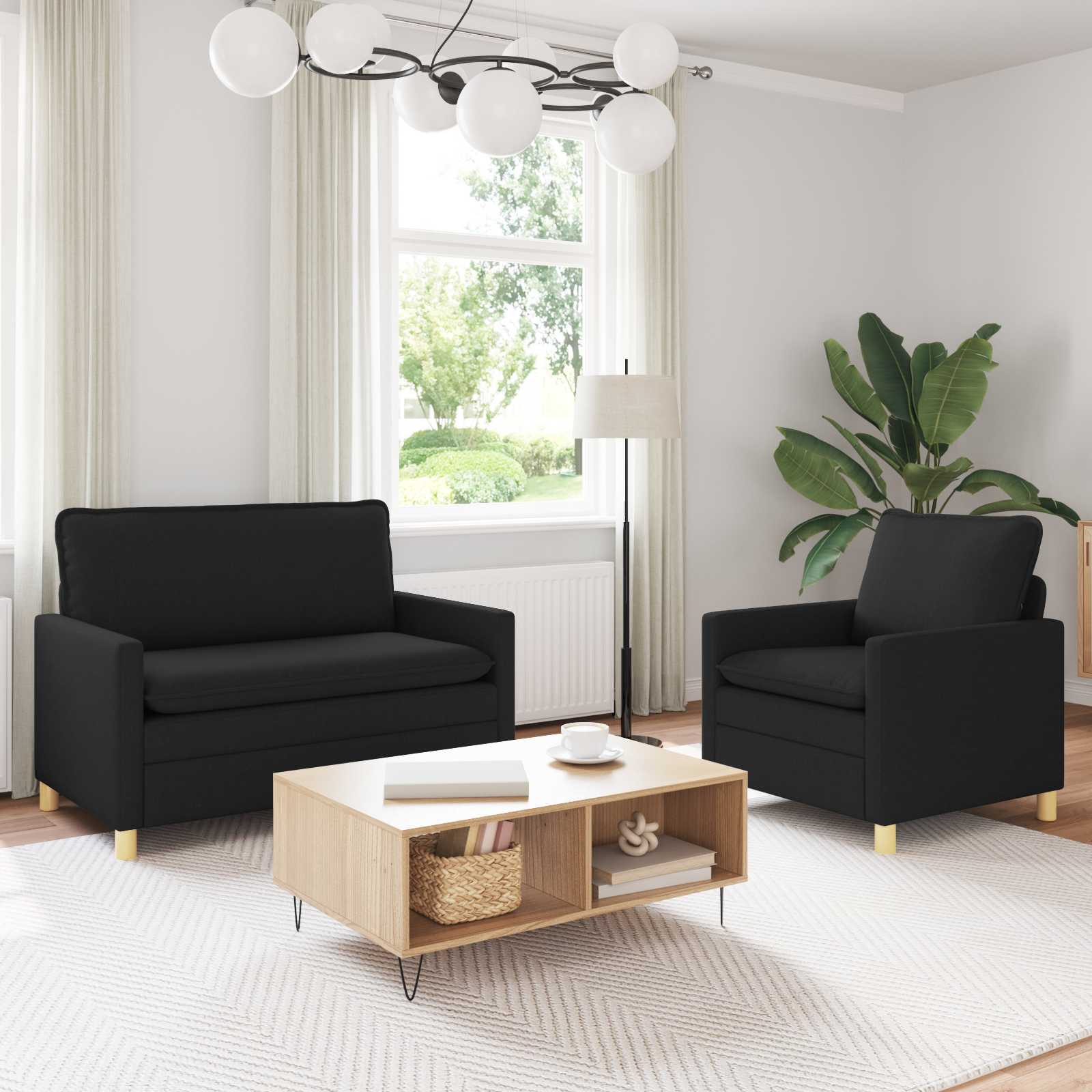 Sofa Set 2 stk. Schwarz Stoff