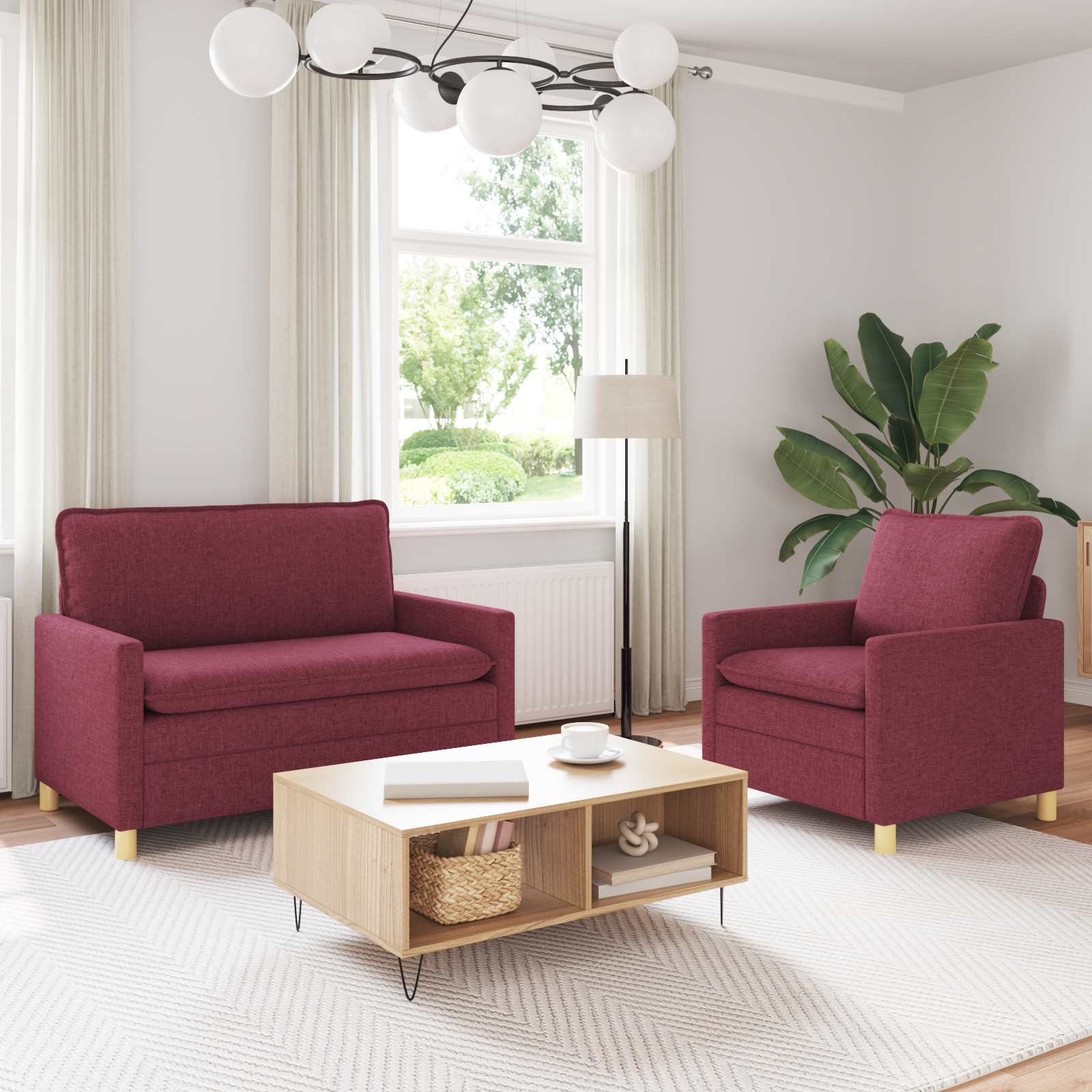 Sofa Set 2 stk. Weinrot Stoff