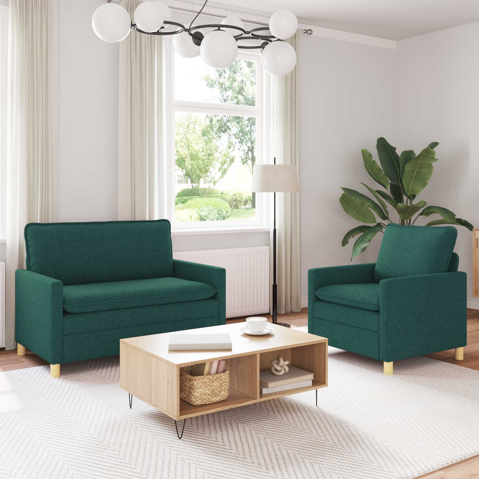 Sofa Set 2 stk. Dunkelgrün Stoff